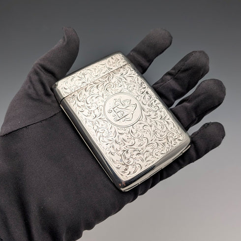 1902年 英国アンティーク 純銀製 シガレットケース 75g I.J. Evens&Co
